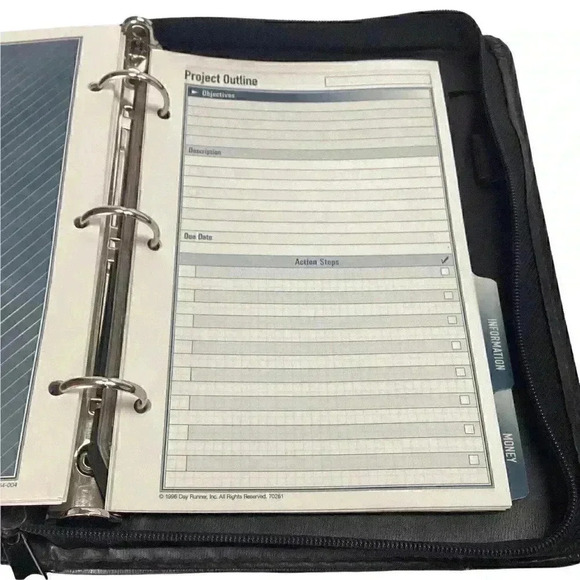 DAY RUNNER FACT CENTRE Case Panner Pages Business Card Organizer Binder Ring Zip - Picture 9 of 12